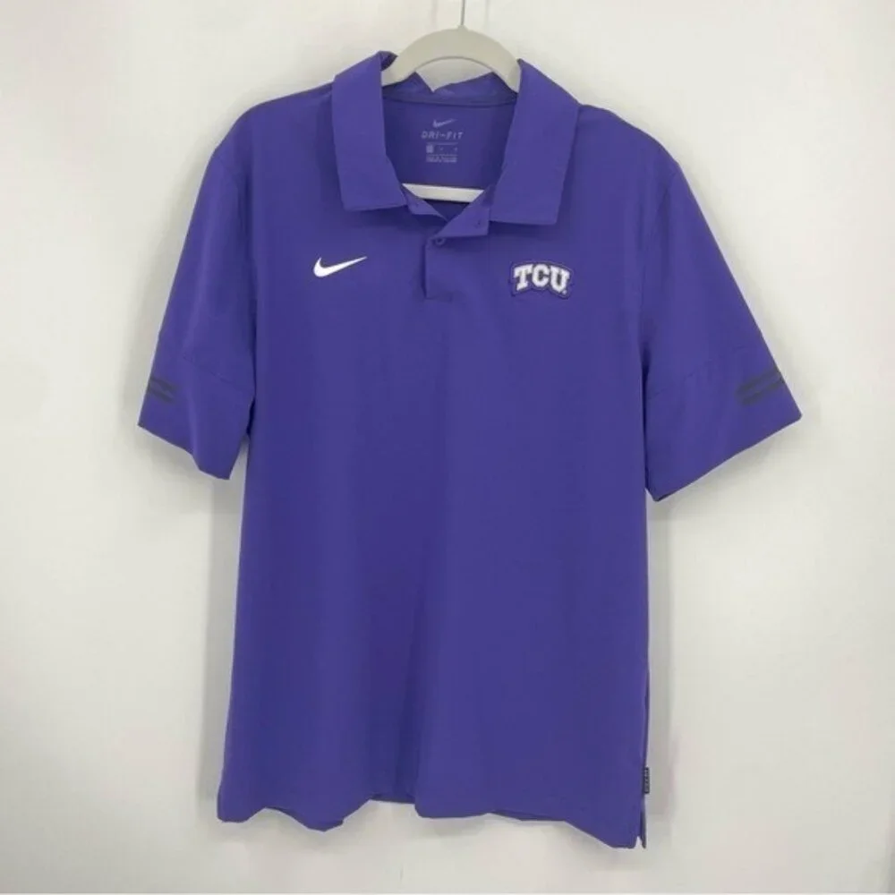 TCU HORNED FROGS NIKE DRY Polo Shirt Sz L Purple Dri-Fit On Field‎ CQ5283
